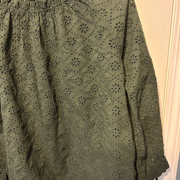 GAP Olive Green Floral Long Sleeve Blouse Medium - Picture 2 of 4